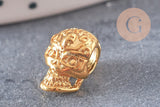 Perle tête de mort laiton doré 24K 12mm x1 (G6262)