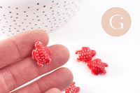 Perle tortue porcelaine rouge 12mm, x5 (G3906)
