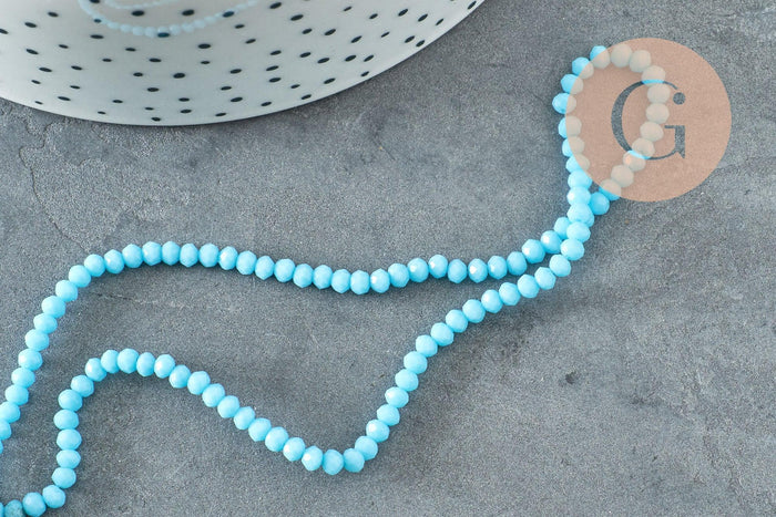 Perle toupie bleu,perles bijoux, cristal bleu, fourniture créative ,verre facette, fil de 29cm, 3mm, x1 (G1667)