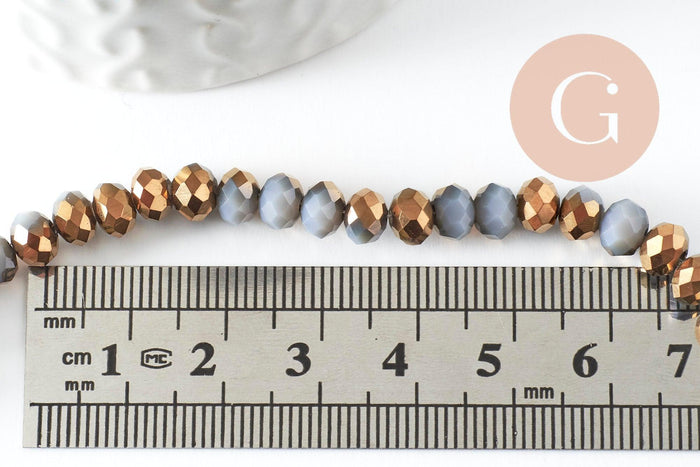 Perle toupie cristal gris or 6x5mm, perles bijoux, perle bicone cristal gris,Perle verre facette, fil de 42 cm x1 (G6179)