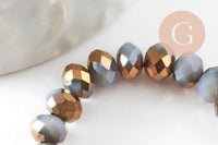 Perle toupie cristal gris or 6x5mm, perles bijoux, perle bicone cristal gris,Perle verre facette, fil de 42 cm x1 (G6179)