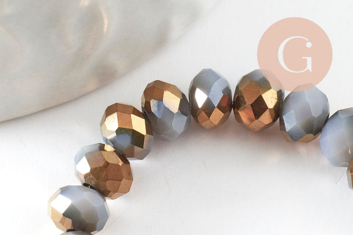 Perle toupie cristal gris or 6x5mm, perles bijoux, perle bicone cristal gris,Perle verre facette, fil de 42 cm x1 (G6179)
