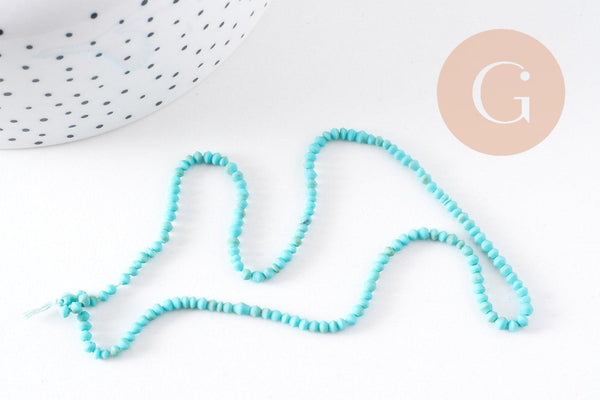 Perle toupie howlite naturelle turquoise 1mm, bijou en pierre naturelle, turquoise naturelle, perle en pierre, fil de 30cm x1 (G7263)