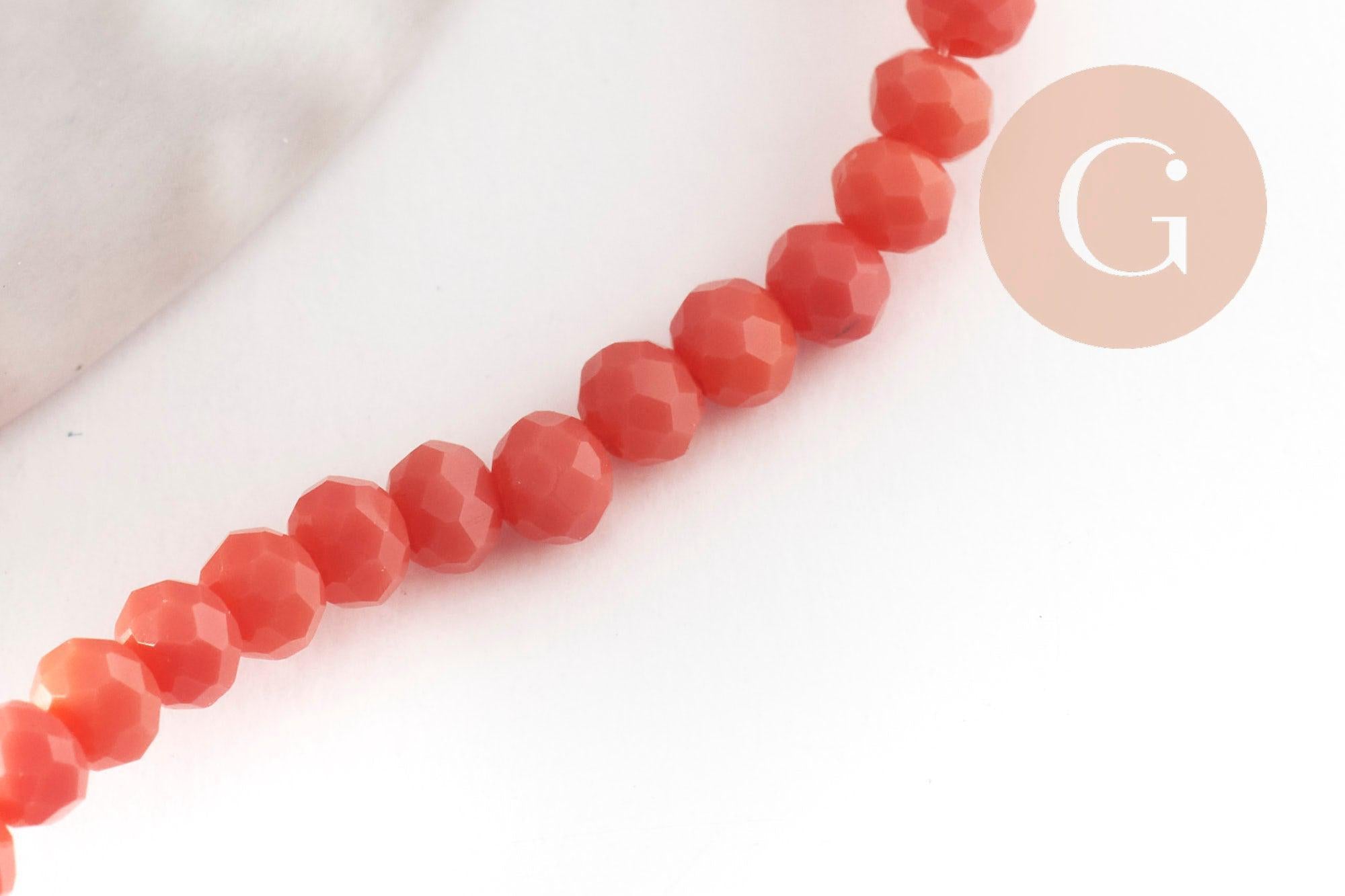 Perle toupie rose corail, perle cristal,Perles verre,cristal, 3mm fil de 41 cm, x1 (G0620)
