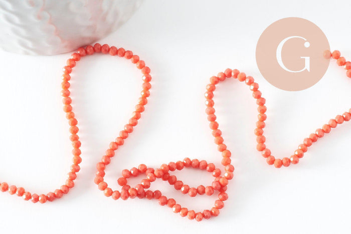 Perle toupie rose corail, perle cristal,Perles verre,cristal, 3mm fil de 41 cm, x1 (G0620)