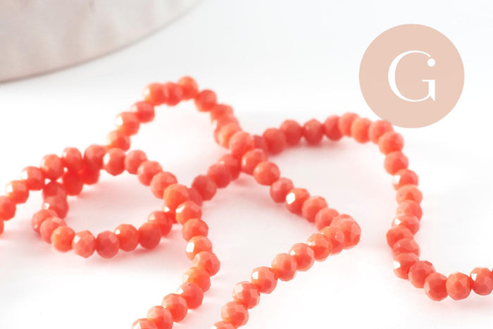 Perle toupie rose corail, perle cristal,Perles verre,cristal, 3mm fil de 41 cm, x1 (G0620)