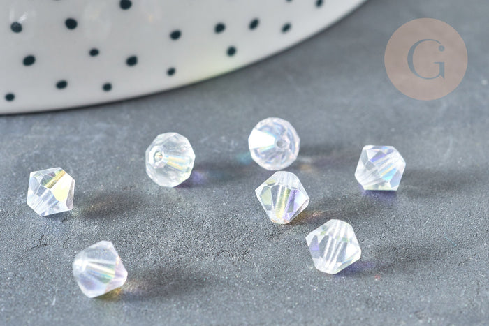 Perle toupie verre tchèque blanc irisé AB 6mm,perles verre et cristal, x 10 (G7358)