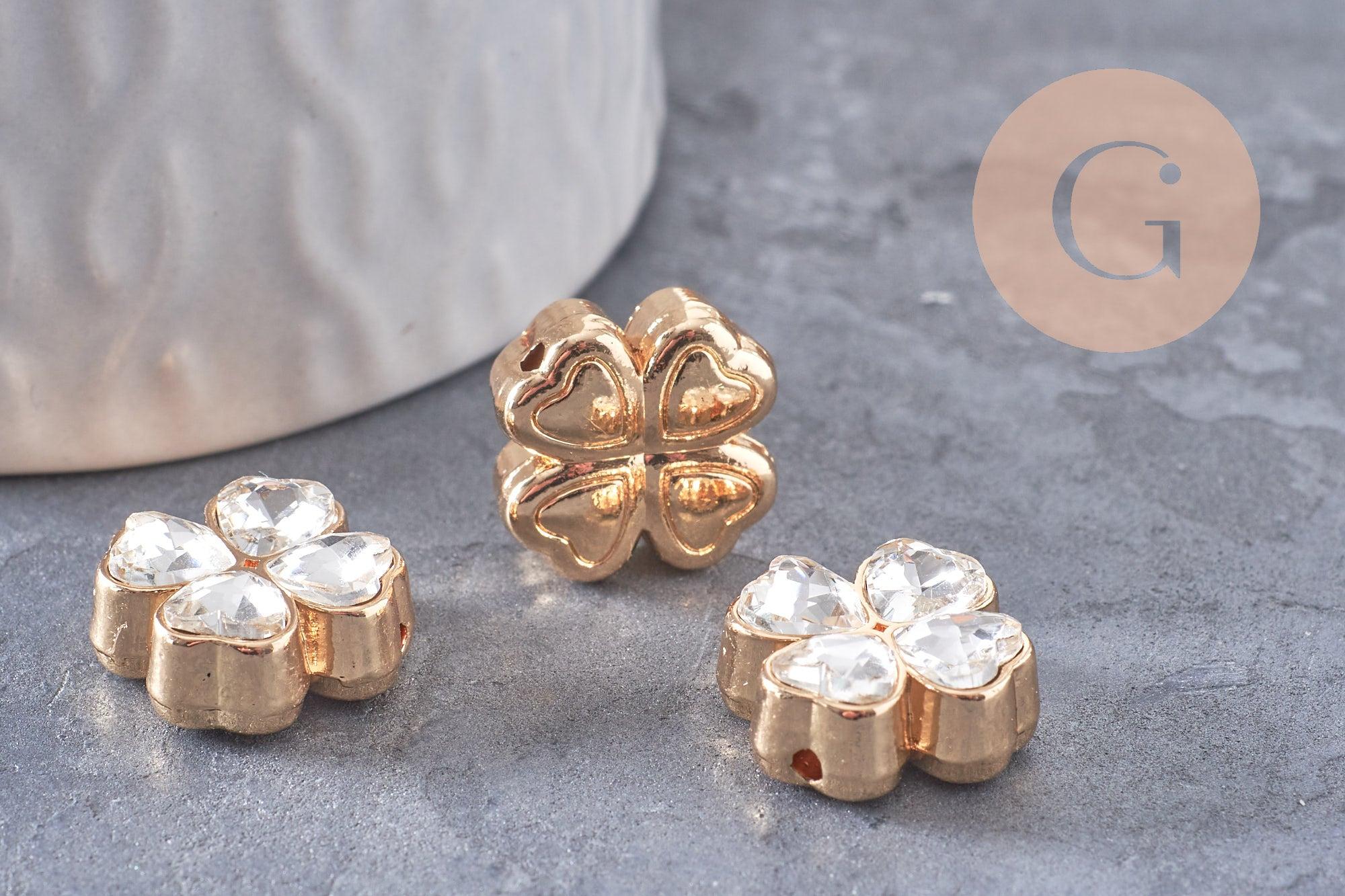 Perle trèfle 4 feuilles zamac zircons 16mm, x1 (G10402)