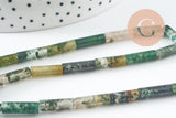 Perle tube agate mousse naturelle 13-14mm, x1 fil de 40cm (G2545)