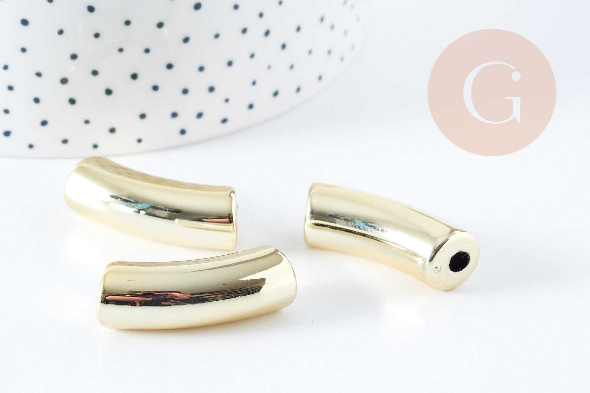 Perle tube incurvé plastique doré 33x10.5mm, perle création bijoux plastique doré,x 6 perles (G10839)