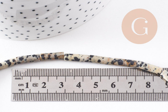 Perle tube jaspe dalmatien naturel 13-14mm,x1 fil de 40.5cm (G4070)
