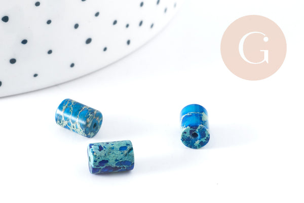 Perle tube jaspe impérial / regalite de synthèse bleu 8x6mm, x10 (G8282)