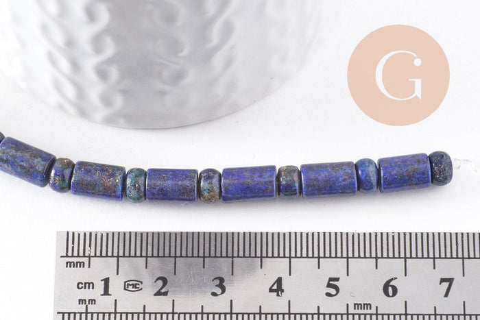 Perle tube lapis lazulis naturel 6-9mm, x1 fil de 40cm, (G4479)