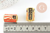 Perle tube talisman message "AMOUR" émail coloré laiton doré 22mm, x1 (G9416)