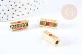 Perle tube talisman message HAPPY doré couleur rouge 21mm, perle dorée bijoux amour, x1 G7671