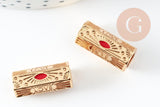 Perle tube talisman message LOVE doré couleur rouge 21mm, perle dorée bijoux amour, x1 G9409