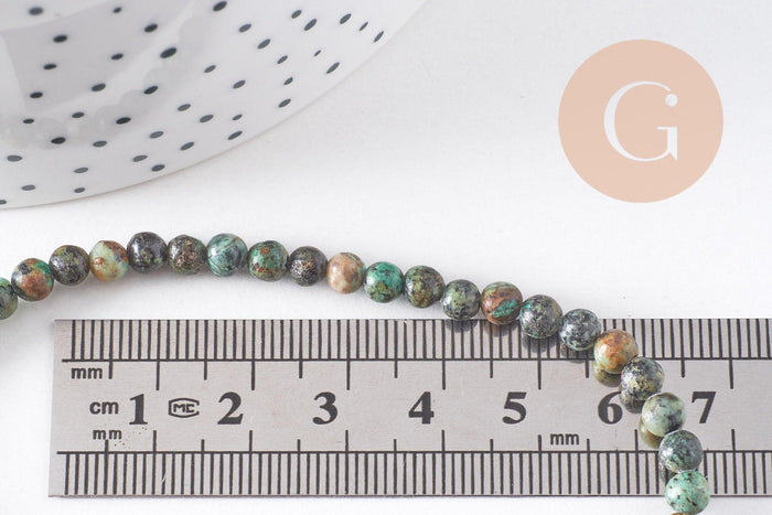 Perle turquoise africaine naturelle 4mm, x1 fil de 38cm (G1544)
