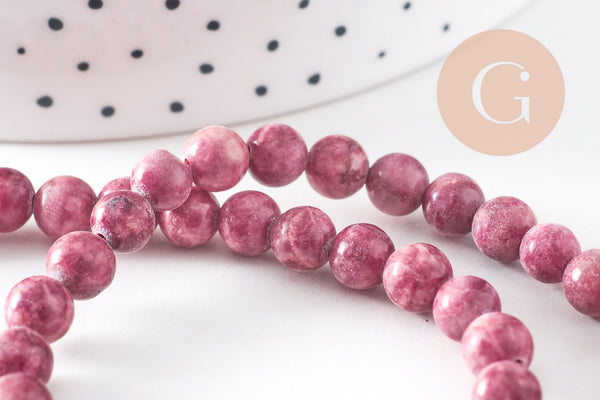 Perle turquoise africaine naturelle teintée rose 6mm, x1 fil de 60 perles (G4704)