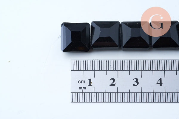 Perle verre carré noir opaque facetté 13mm, perles verre, verre bleu, fil de 20 perles, x1 (G6065)