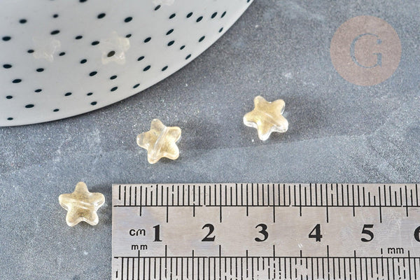 Perle verre imitation jade étoile jaune 8mm, x10 (G8260)