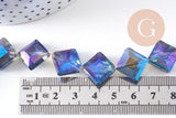 Perle verre losange irisé facetté 17mm, perles carrée, perles verre pour création bijoux,fil de 35 perles, X1 (G6064)