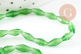 Perles Losange verre transparente facettée vert foncé 8x4mm, perle verre verte, cristal, fil de 58cm, x1 (G7446)