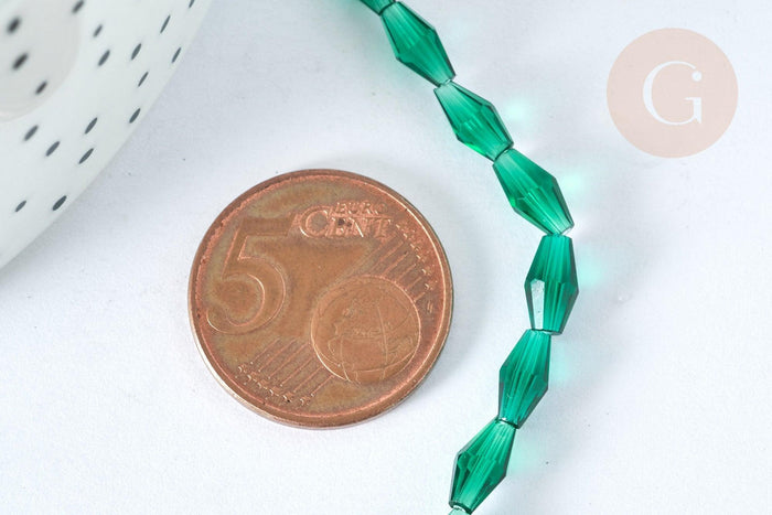 Perles Losange verre transparente facettée vert moyen 8x4mm, perle verre vert, fabrication bijoux,le fil de 58cm (G7345)