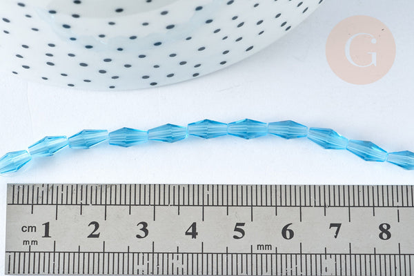Perles Losanges facettées turquoise transparent 8x4mm, cristal, le fil de 60cm (G7336)