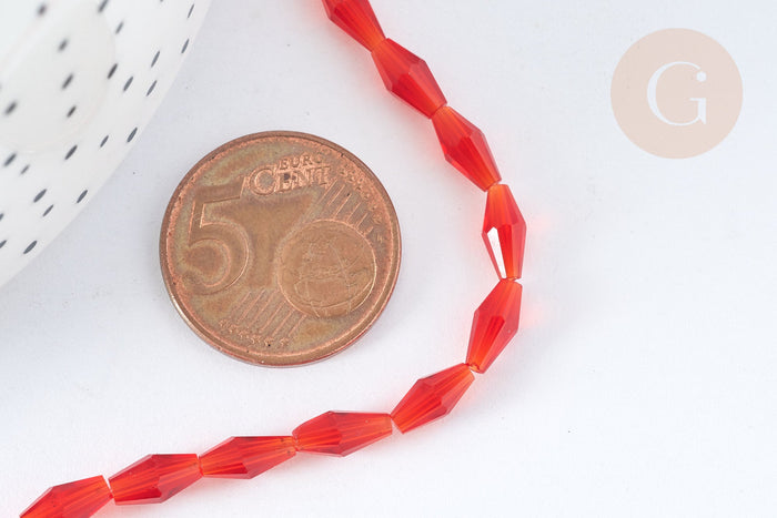 Perles Losanges verre facetté rouge transparent 8x4mm, perle cristal pour création bijoux, x1 fil de 58.4cm (G7343)