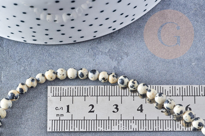 Perles Rondes jaspe dalmatien 4mm, x1 fil de 38cm (G8698)