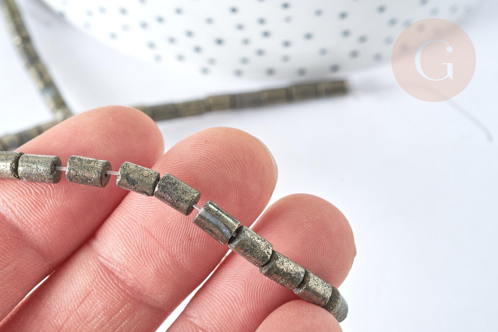 Perles Tube pyrite grise naturelle 6x4mm, x1 fil de 38cm (G4019)
