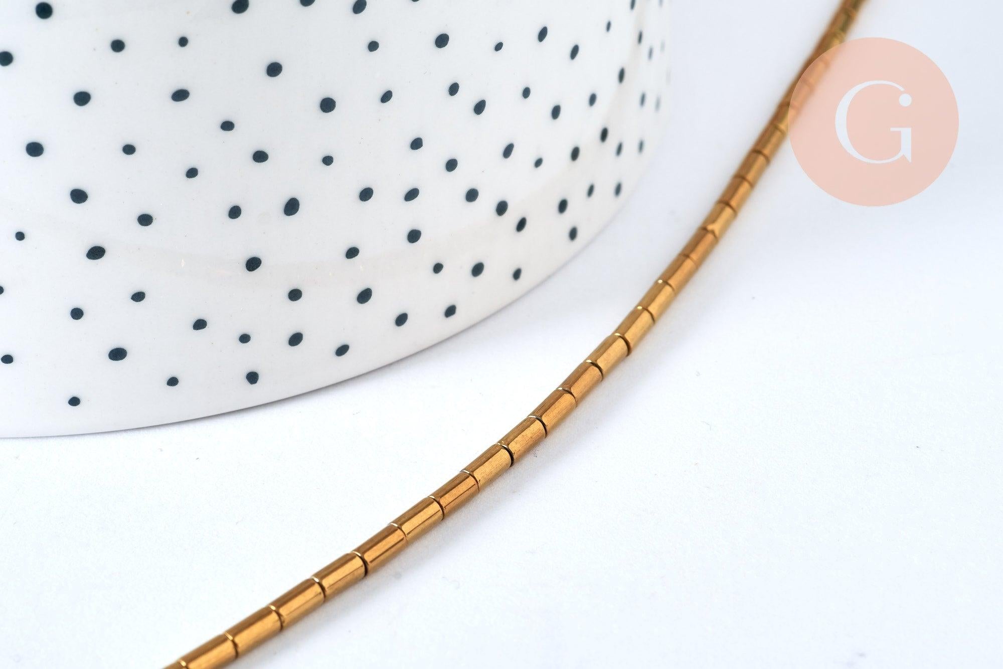 Perles Tube verre doré 4,5mm,fournitures, le fil de 36cm, x1 (G6955)