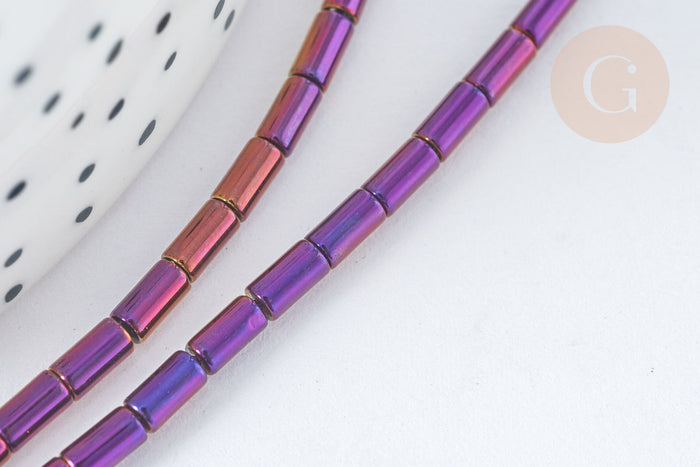 Perles Tube verre violet pourpre irisé 4.5x2.5mm,perle tissage et fabrication bijoux,x1 fil de 36cm (G7332)
