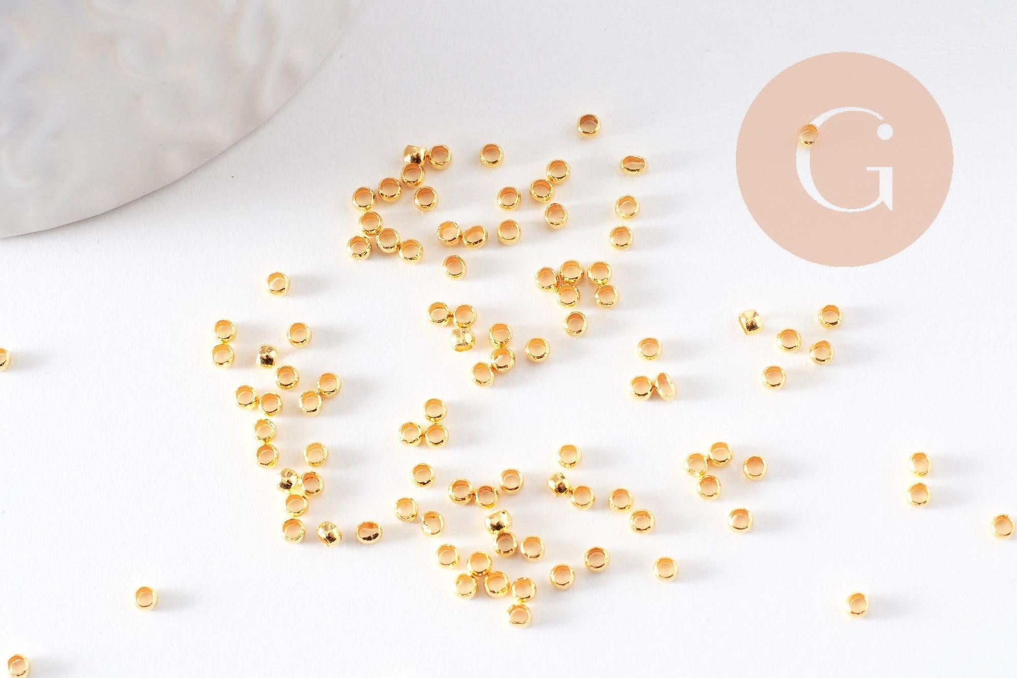 Perles à écraser Dorées 2x1mm, fournitures créatives, perles dorées, laiton doré, x 5Gr, (G1881)