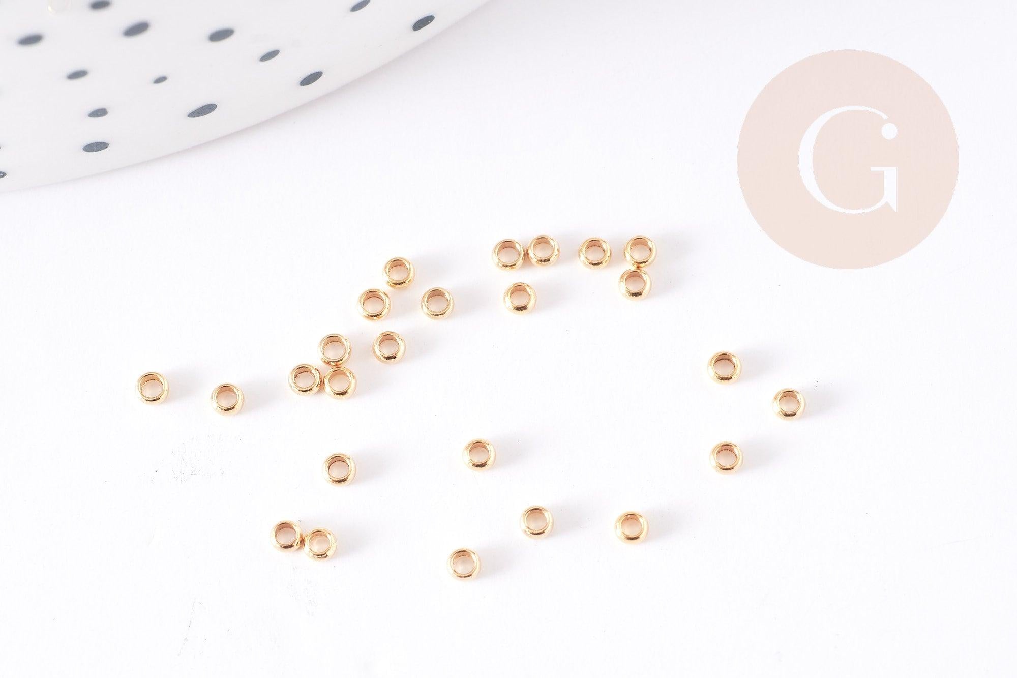 Perles à écraser acier 304 Doré inoxydable 2x1mm, x100 (1.2gr) (G1179)