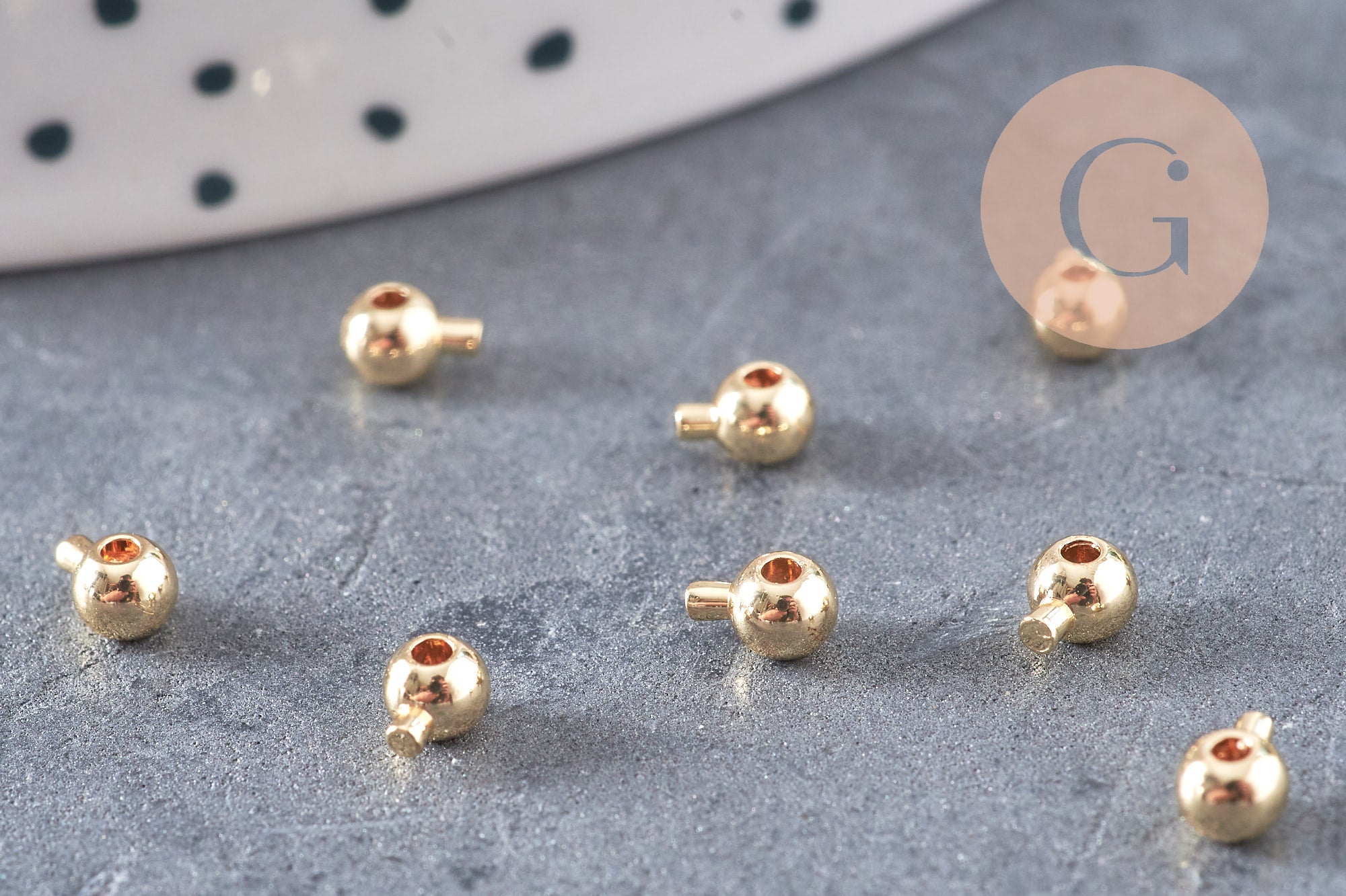 Perles à écraser boule 2 en 1 laiton platine, argentée ou dorée 3.5x2mm, x10 (G10826)