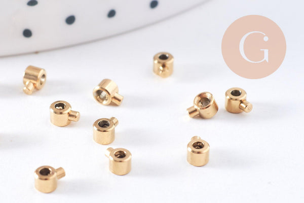 Perles à écraser tube 2 en 1 acier 304 inoxydable doré/platine IP 3.5x2mm, x5 ou 10 (G10748)