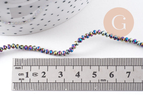 Perles abacus cristal à facette noir irisé 3x2mm, x1 fil de 32cm (G4692)