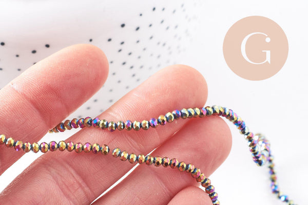 Perles abacus cristal à facette noir irisé 3x2mm, x1 fil de 32cm (G4692)