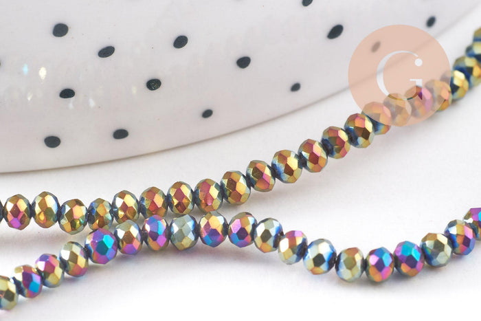 Perles abacus cristal à facette noir irisé 3x2mm, x1 fil de 32cm (G4692)