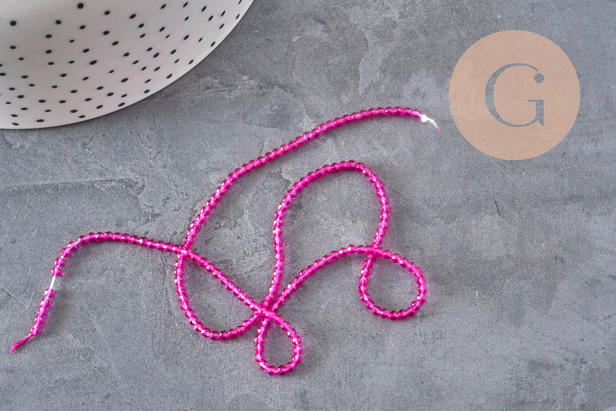 Perles abacus cristal à facette rose fuchsia 2mm, x1 fil de 36cm (G11342)-Perles-Gingerlily Perles