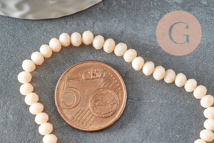 Perles abacus cristal beige opaque 4x3mm, perle cristal verre facette,fil de 40cm x1 (G8521)