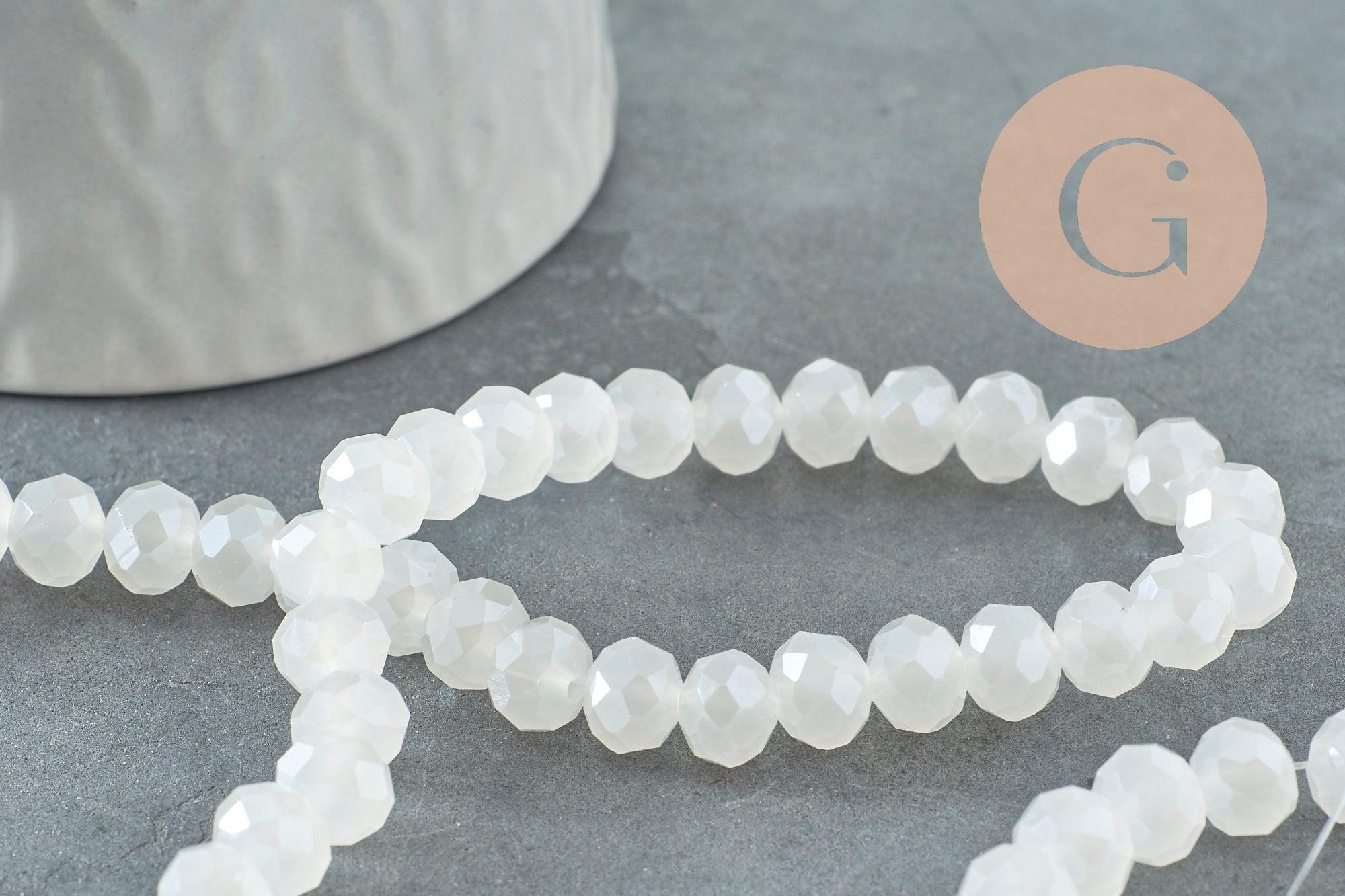 Perles abacus cristal blanc irisé 8x6mm, x1 fil de 49cm (G3386)