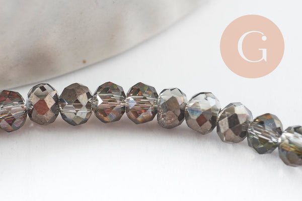 Perles abacus cristal gris transparent irisé 3.5x2.5mm, perles bijoux cristal facette, x1 fil 25.4cm (G6758)