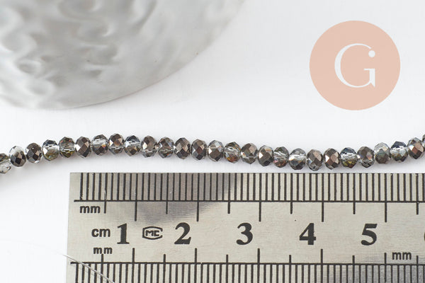Perles abacus cristal gris transparent irisé 3.5x2.5mm, perles bijoux cristal facette, x1 fil 25.4cm (G6758)
