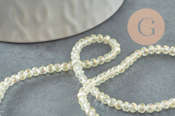 Perles abacus cristal jaune irisé 3.5x2.5mm, fil de 25.4cm x1 (G6762)