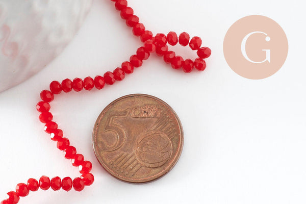 Perles abacus rouge-orange, cristal orange, fourniture ,perle cristal, 3 mm, fil de 38 cm x1 (G4677)