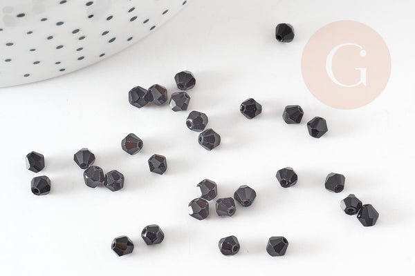 Perles bicone en verre noir 3mm, cristal toupies, x1 Gr (G9235)