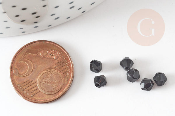 Perles bicone en verre noir 3mm, cristal toupies, x1 Gr (G9235)