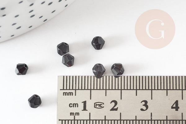 Perles bicone en verre noir 3mm, cristal toupies, x1 Gr (G9235)